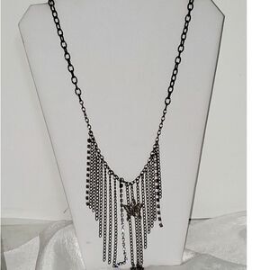 A Gunmetal Rhinestone Necklace Fringe Chain Butterfly Steampunk Boho Fairy Core